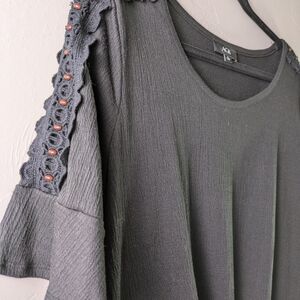 AGB Crickle Women's Black Tie-Front Top w/Bead Detail SzXL Boho Western Beachy